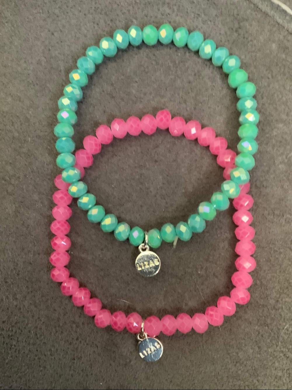 Lizas Pink and Teal Beaded Stretch Bracelet Set